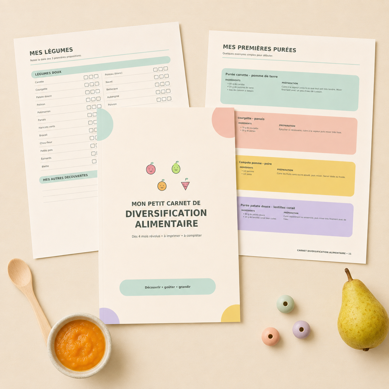 MON PETIT CARNET DE DIVERSIFICATION ALIMENTAIRE – DÈS 4 MOIS 🥕🍐
